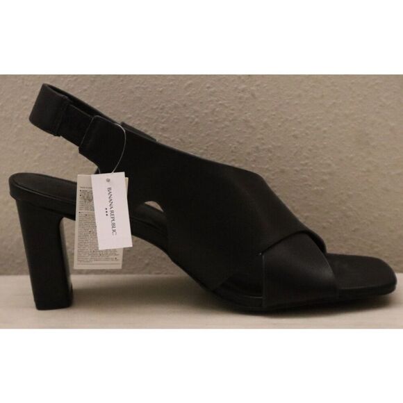 Banana Republic 888144 Women Sz 8.5 Black Leather Crossover Heeled Sandals - Picture 6 of 13